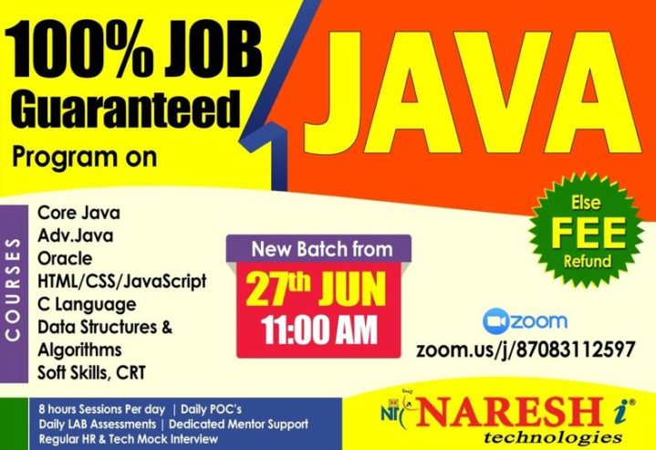 100% Job Guaranteed Program On Java Developer in NareshIT
