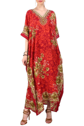Kaftan Tunic Kimono Long Evening Maxi Dress Red