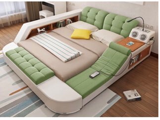 Multifunctional Massage Tatami Bed King/Queen Size Tech Smart Beds Genuine Leather Upholstered Bed with Audio