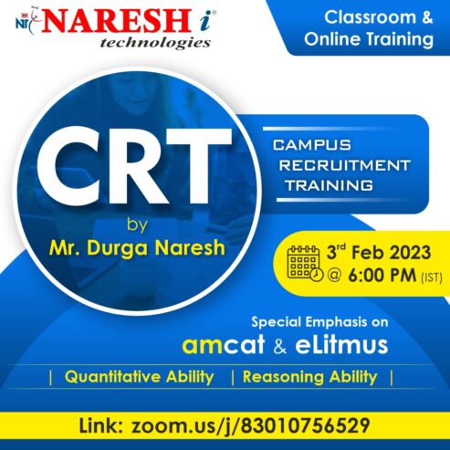 Attend Free Demo On CRT by Mr. Durga Naresh.