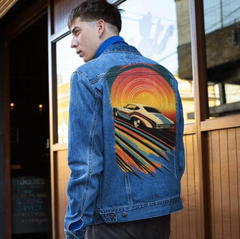 Car Graphic Dark Washed Men’s Denim Jacket