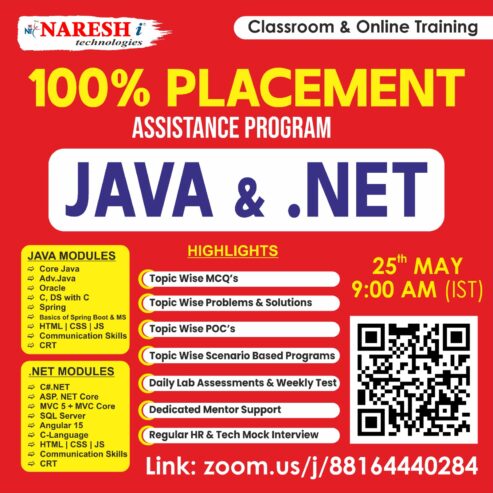 100% Placement Assistance Program On Java Developer & Dot Net – NareshIT