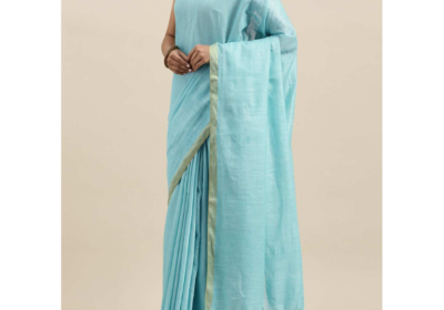 Ceci-Sky-Blue-Solid-Linen-Blend-One-Minute-Saree