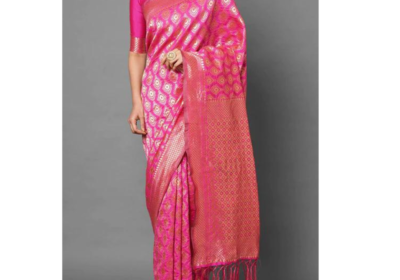 Neha-Pink-Woven-Silk-Blend-One-Minute-Saree
