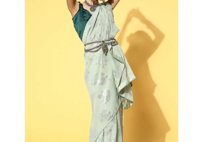 Misty-Olive-Georgette-Sequin-Embroidered-One-Minute-Saree