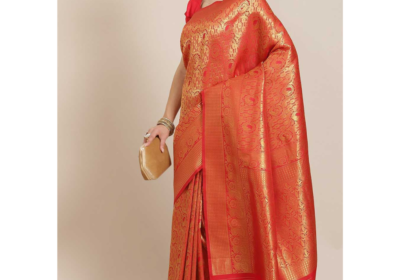 Shubhi-Red-Kanjivaram-Litchi-Silk-Woven-One-Minute-Saree