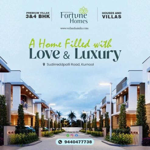 Indulge in Opulence: Vedansha’s Fortune Homes 3BHK and 4BHK Duplex Villas with Home Theater in Kurnool