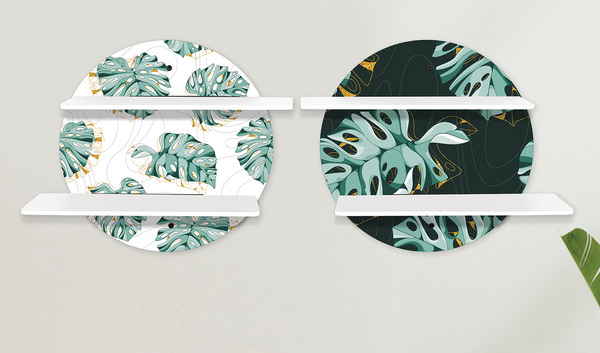 Buy Tropical Printed Circular Wall Shelf With White Plates Online