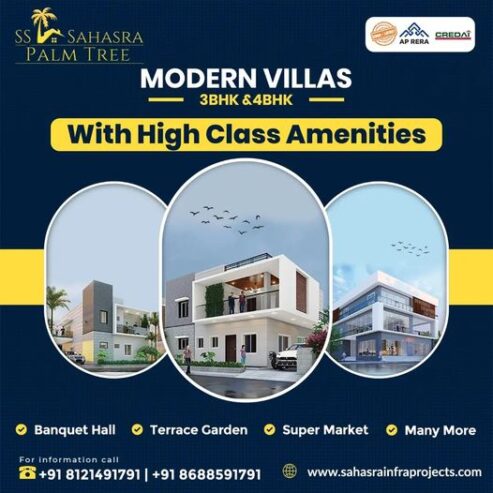 Yoga Deck villas near Sudireddypalli Road Kurnool || SS Sahasra Palm Tree 3 and 4BHK Villas