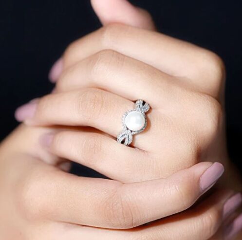 Designer Freshwater Pearl Engagement Ring