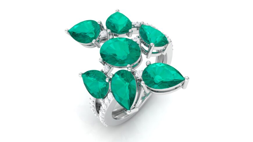 Emerald Cluster Engagement Ring with Diamond