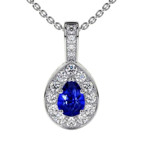 Pear Blue Sapphire Classic Halo Pendant – 0.85cttw | GemsNY