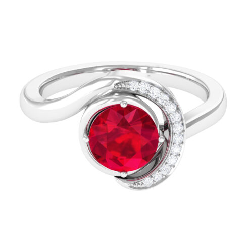 Classic Lab Grown Ruby Engagement Ring with Accent
